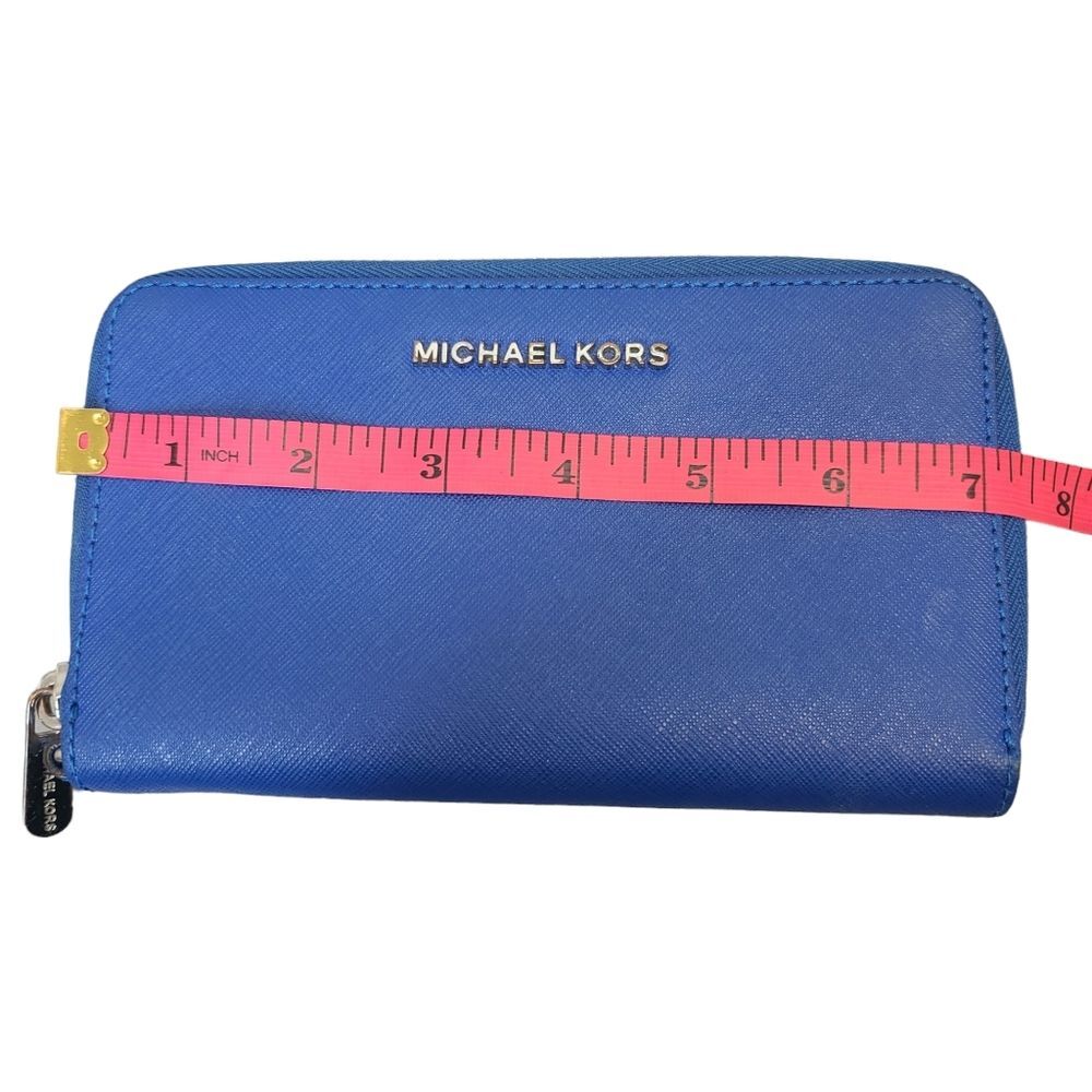 Michael Kors Jet Set Travel Electric Blue Leather Wristlet - Picture 8 of 16